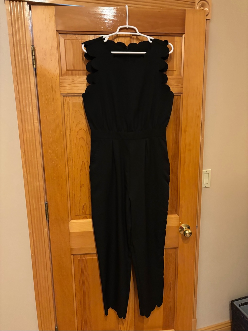 Women's Black Scallop-Edge Jumpsuit